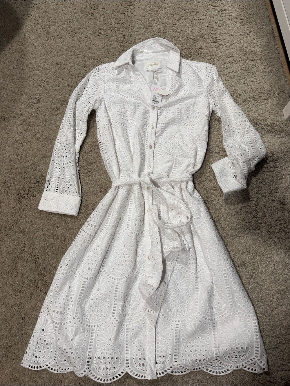 Lilly Pulitzer White Eyelet Long-Sleeve Shirt Dress